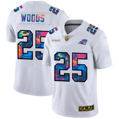 Carolina Carolina Panthers #25 Xavier Woods Men's White Nike Multi-Color 2020 NFL Crucial Catch Limited NFL Jersey